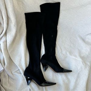 Neous over the knee suede + patent leather cap toe boots size 39 8.5